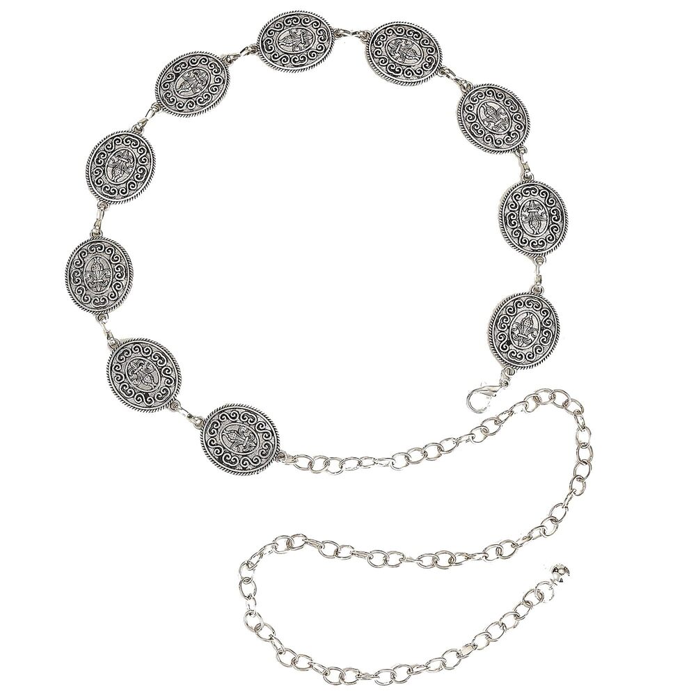 7824 Western-concho-belt-women Cowgirl-metal-belts Boho Silver Chain Belt